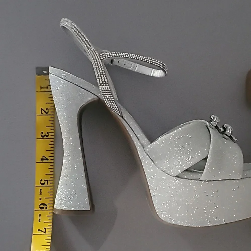 Gianni Bini Dempsey Glitter Rhinestone Bow Platform Sandals Size 9M
